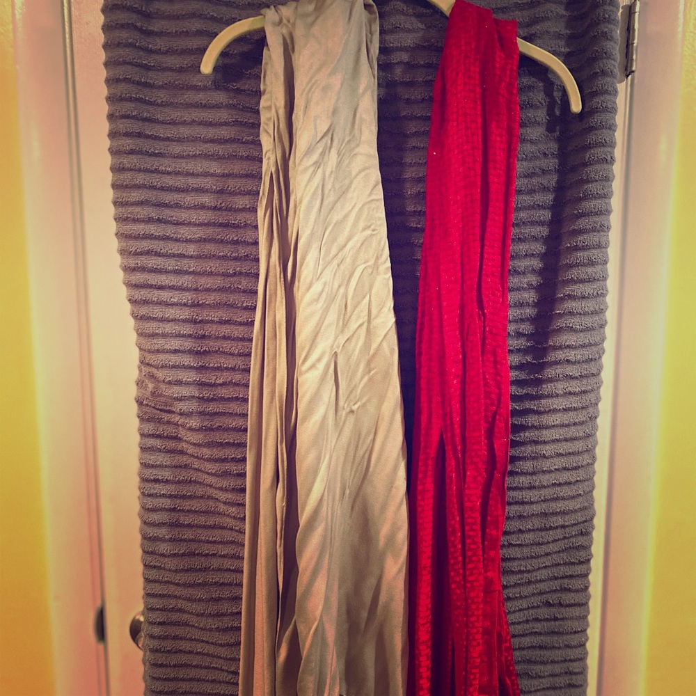 2 scarves - red and silver
